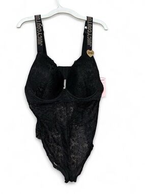 Juicy Couture NWT Black Lace Bodysuit with Embellished Straps